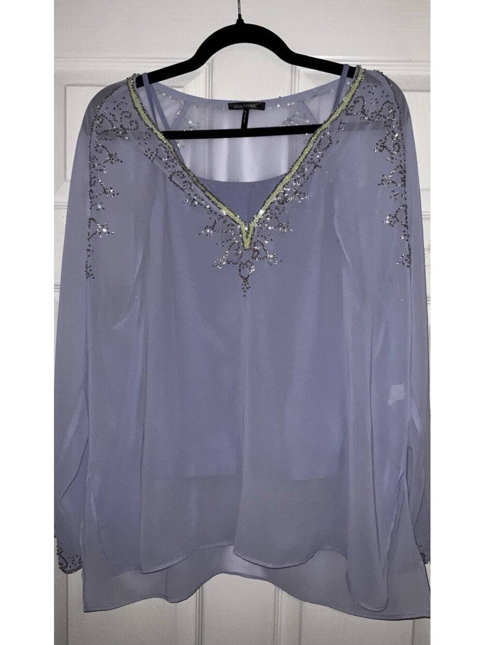 daisy fuentes top lilac beaded soft light two piece